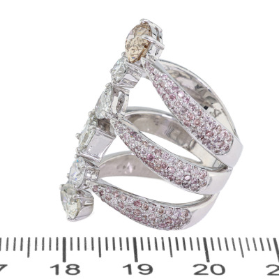 4.38ct White, Champagne & Pink Diamond Ring - 2