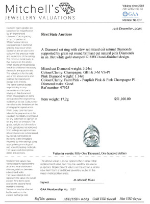 4.38ct White, Champagne & Pink Diamond Ring - 4