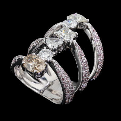 4.38ct White, Champagne & Pink Diamond Ring - 5