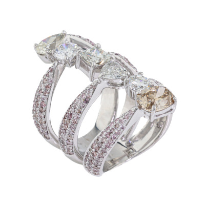 4.38ct White, Champagne & Pink Diamond Ring - 7