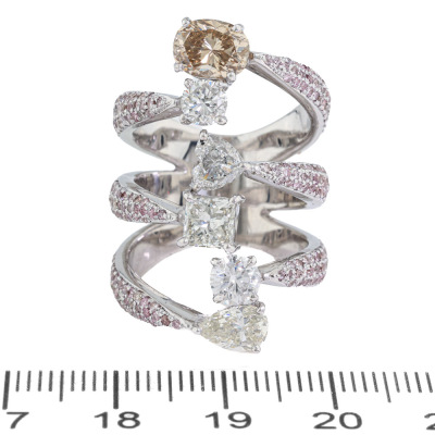 4.38ct White, Champagne & Pink Diamond Ring - 8