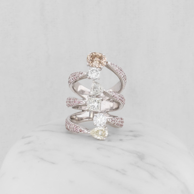 4.38ct White, Champagne & Pink Diamond Ring - 9