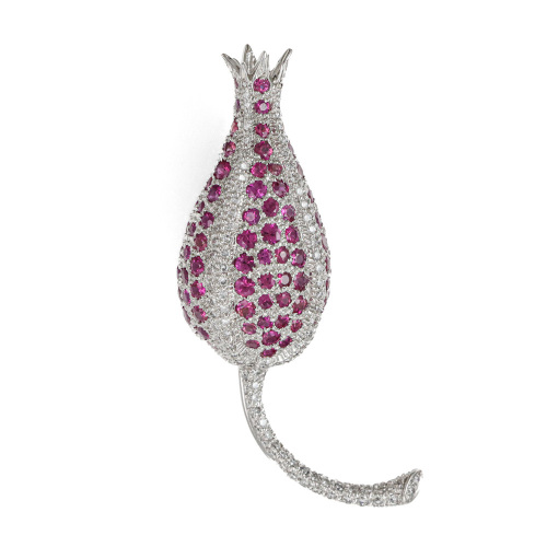 5.26ct Ruby & Diamond 1.62ct Flower Bud Brooch