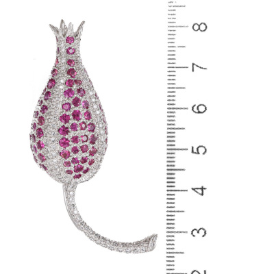 5.26ct Ruby & Diamond 1.62ct Flower Bud Brooch - 2