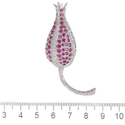 5.26ct Ruby & Diamond 1.62ct Flower Bud Brooch - 3