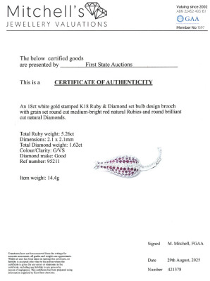 5.26ct Ruby & Diamond 1.62ct Flower Bud Brooch - 4