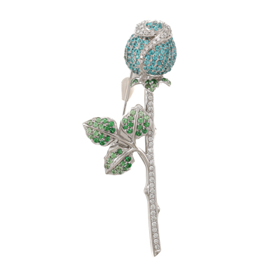 1.00ct Paraiba, Tsavorite & Diamond 18ct Gold Brooch