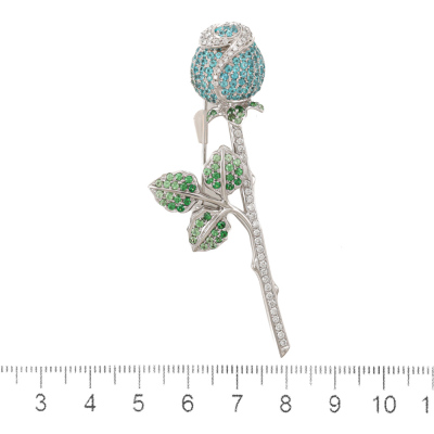 1.00ct Paraiba, Tsavorite & Diamond 18ct Gold Brooch - 2