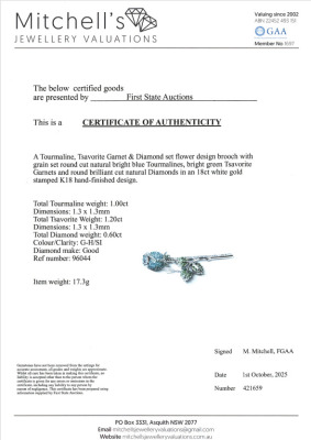 1.00ct Paraiba, Tsavorite & Diamond 18ct Gold Brooch - 4