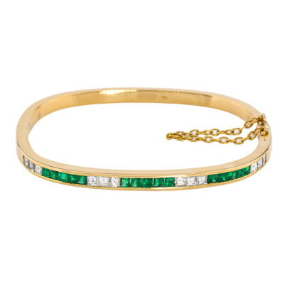 0.75ct Emerald & Diamond Bangle, 18ct 23.9g