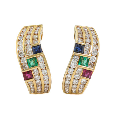 Multicolour Gemstone & Diamond Earrings 18ct Gold