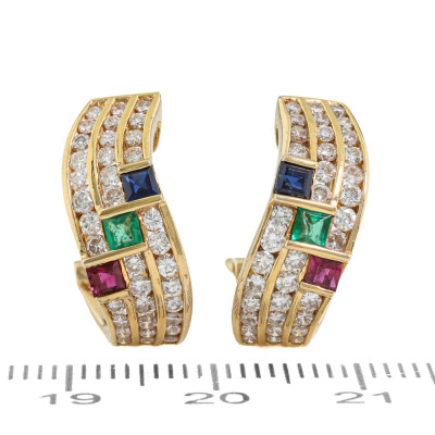 Multicolour Gemstone & Diamond Earrings 18ct Gold - 2
