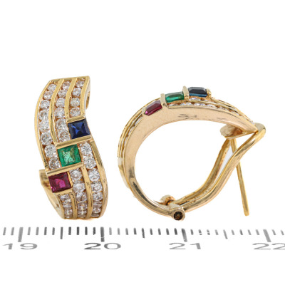 Multicolour Gemstone & Diamond Earrings 18ct Gold - 3