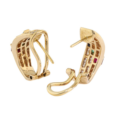 Multicolour Gemstone & Diamond Earrings 18ct Gold - 4