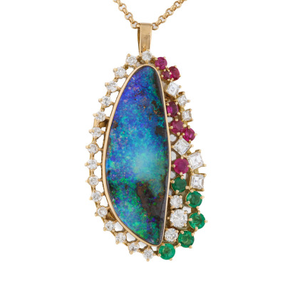 21.00ct Boulder Opal & Diamond Pendant
