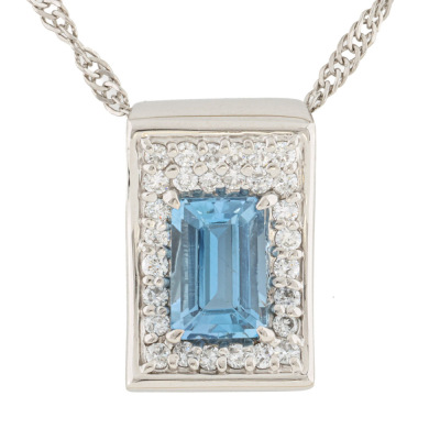 Emerald Cut Aquamarine & Diamond Pendant