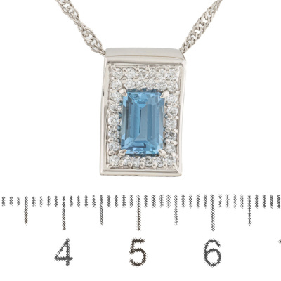 Emerald Cut Aquamarine & Diamond Pendant - 2