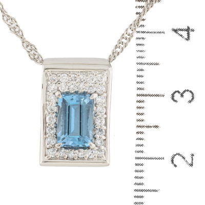 Emerald Cut Aquamarine & Diamond Pendant - 3