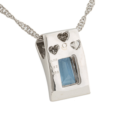 Emerald Cut Aquamarine & Diamond Pendant - 4