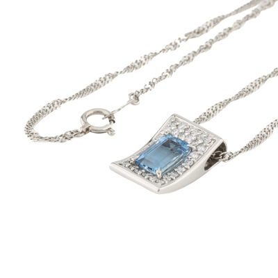 Emerald Cut Aquamarine & Diamond Pendant - 5