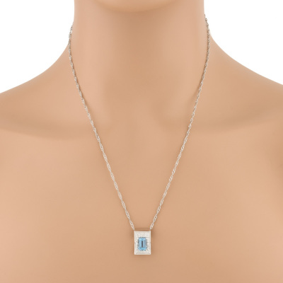 Emerald Cut Aquamarine & Diamond Pendant - 6
