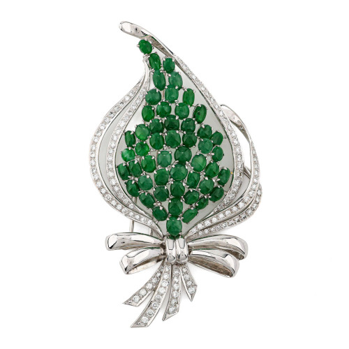 Green Jadeite Jade & Diamond Brooch