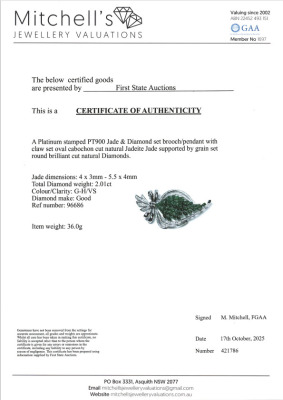 Green Jadeite Jade & Diamond Brooch - 4