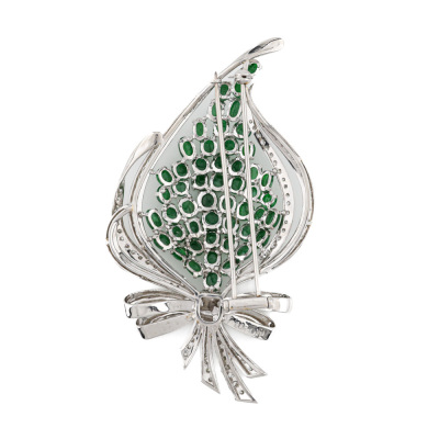 Green Jadeite Jade & Diamond Brooch - 5