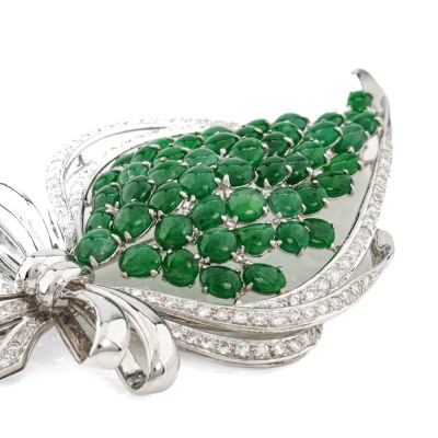 Green Jadeite Jade & Diamond Brooch - 6