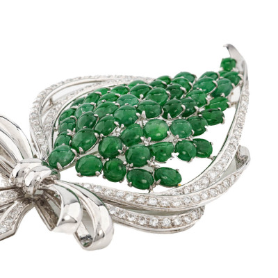 Green Jadeite Jade & Diamond Brooch - 7