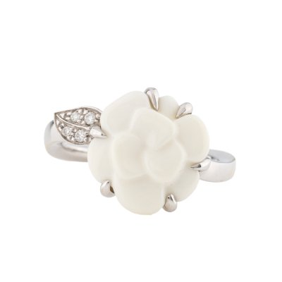 Chanel Camelia Ceramic & Diamond Ring