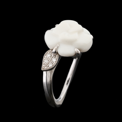 Chanel Camelia Ceramic & Diamond Ring - 5
