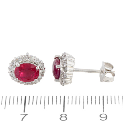 2.05ct Burmese Ruby & Diamond Earrings GSL - 2