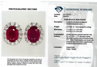 2.05ct Burmese Ruby & Diamond Earrings GSL - 4