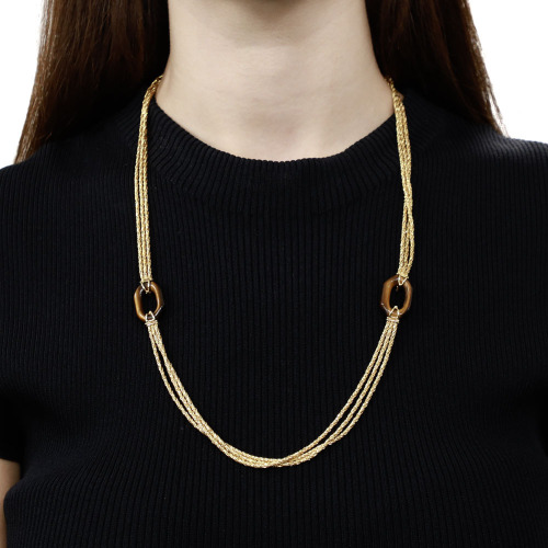 Tigers Eye & Triple strand Gold Necklace, 18ct 53.6g
