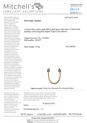 Tigers Eye & Triple strand Gold Necklace, 18ct 53.6g - 4