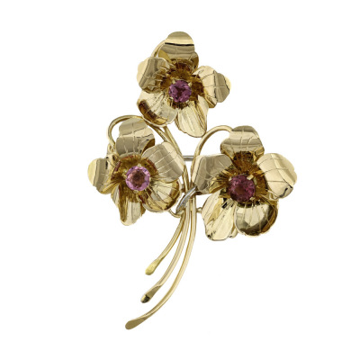 1.60ct Pink Tourmaline Gold Brooch, 15.0g