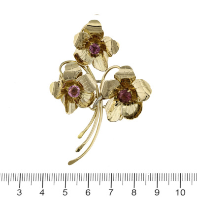 1.60ct Pink Tourmaline Gold Brooch, 15.0g - 5