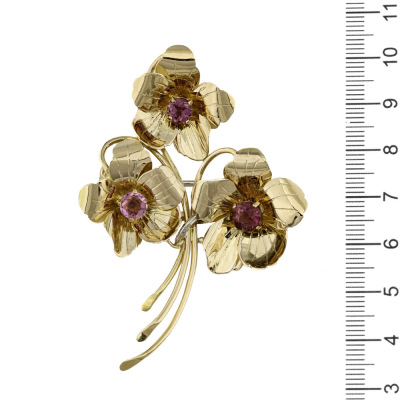 1.60ct Pink Tourmaline Gold Brooch, 15.0g - 6