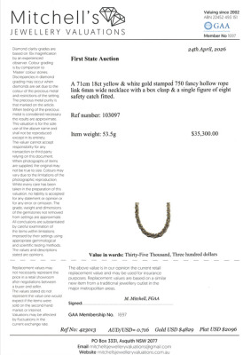 Two Tone Gold Rope Chain Necklace, 18ct 53.5g - 3