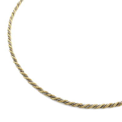 Two Tone Gold Rope Chain Necklace, 18ct 53.5g - 5