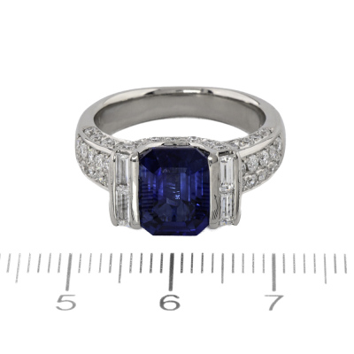 3.41ct Sri Lankan Sapphire & 1.03ct Diamond Ring GRS - 2