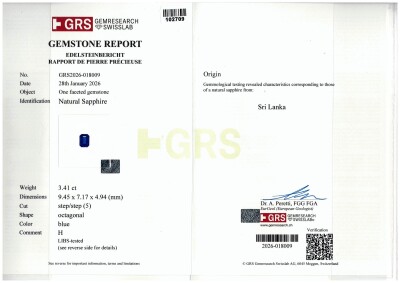 3.41ct Sri Lankan Sapphire & 1.03ct Diamond Ring GRS - 4
