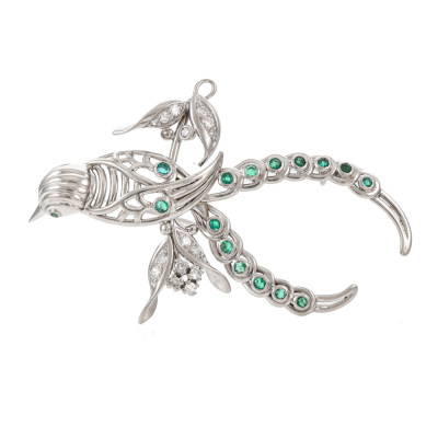 Emerald & Diamond Swallow & Rose Brooch