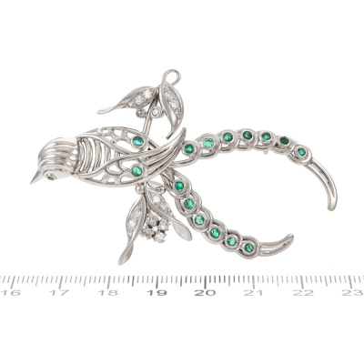 Emerald & Diamond Swallow & Rose Brooch - 2
