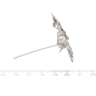 Emerald & Diamond Swallow & Rose Brooch - 3