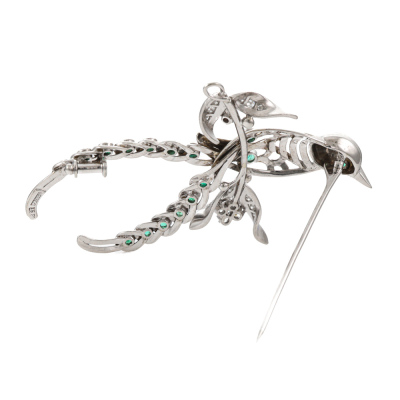 Emerald & Diamond Swallow & Rose Brooch - 4