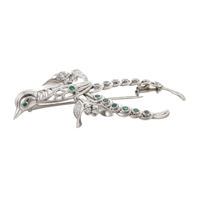 Emerald & Diamond Swallow & Rose Brooch - 5