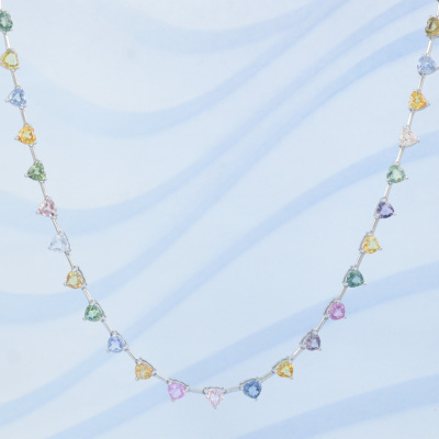 24.87ct Pink, Blue, Yellow Sapphire Necklace GIA - 8