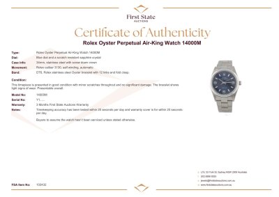 Rolex Oyster Perpetual Air-King Watch 14000M - 4